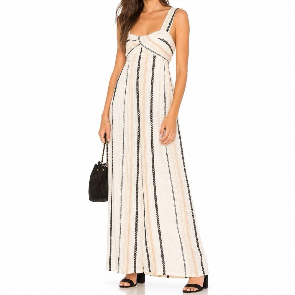 Free People S Brazen Through Jumpsuit Cotton Striped Twist Wide Leg Boho NWT
